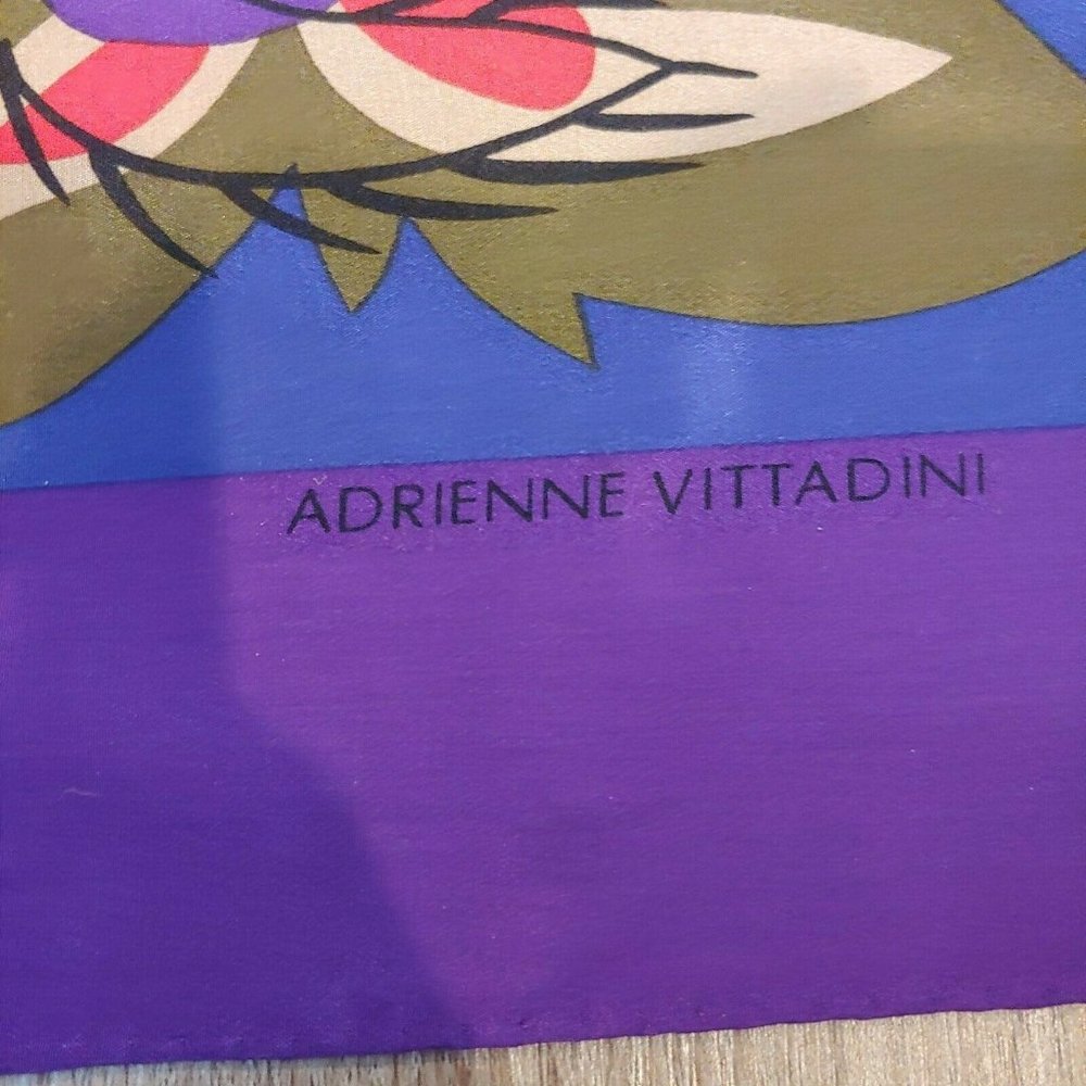 Adrienne Vittadini Purple Square Scarf 100% Silk Floral Print EUC - Picture 6 of 6
